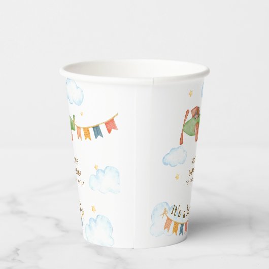 It's A Boy Bear Airplane Sky Baby Shower  紙コップ (右)