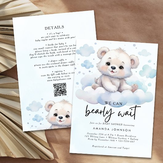 It's a boy bearly wait woodland baby bear shower 招待状