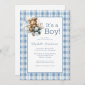 It's a Boy Blue Airplane Baby Shower Invitation 招待状 (正面/裏面)