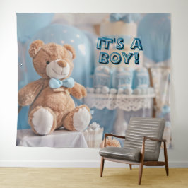 It's a Boy Blue Baby Shower Wall Backdrop Banner タペストリー