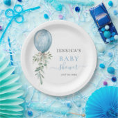 It's A Boy Blue Balloon Bow Greenery Baby Shower ペーパープレート (パーティー)