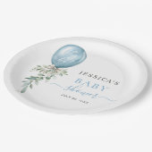 It's A Boy Blue Balloon Bow Greenery Baby Shower ペーパープレート (アングル)