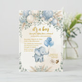It's a boy blue balloon cute elephant baby shower  招待状 (スタンド正面)