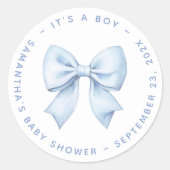 It's a Boy Blue Bow Baby Shower  ラウンドシール (正面)