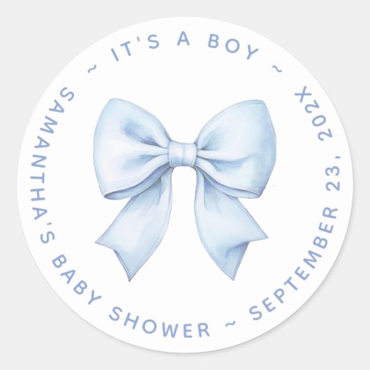 It's a Boy Blue Bow Baby Shower  ラウンドシール (正面)