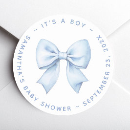 It's a Boy Blue Bow Baby Shower  ラウンドシール