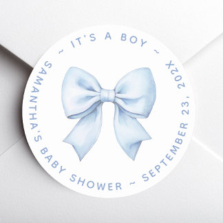 It's a Boy Blue Bow Baby Shower  ラウンドシール