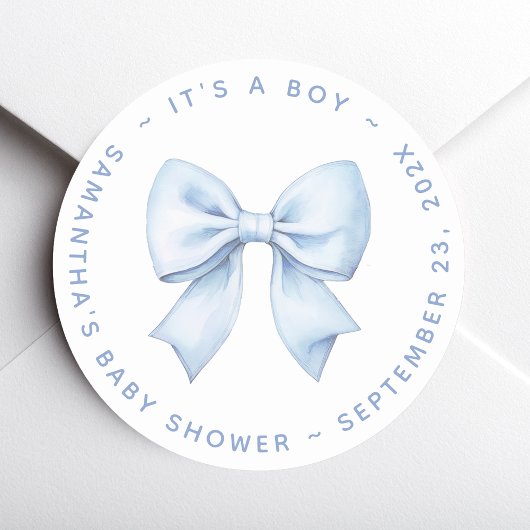 It's a Boy Blue Bow Baby Shower  ラウンドシール
