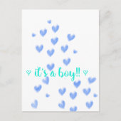 IT'S A BOY - Blue & Teel水色ハートデザイン 案内ポストカード (正面)