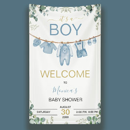 It's A Boy Blue Watercolor Baby Shower Welcome 横断幕