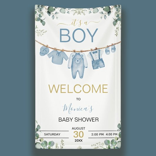It's A Boy Blue Watercolor Baby Shower Welcome 横断幕