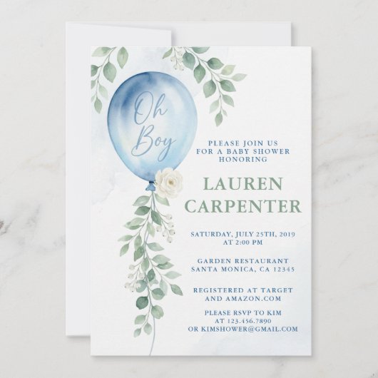 Its a Boy Celebration Navy Blue Balloon Baby Showe 招待状 (正面)