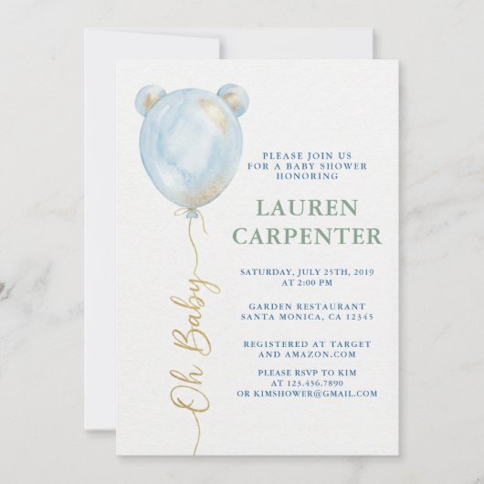 Its a Boy Celebration Navy Blue Balloon Baby Showe 招待状 (正面)