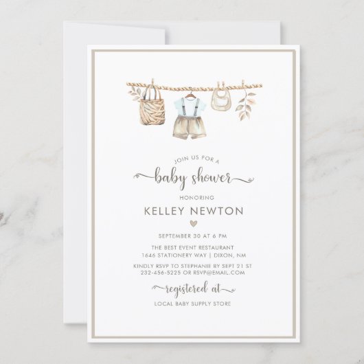 Its a Boy Clothes Minimalist Boho Baby Shower  招待状 (正面)