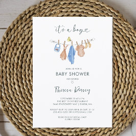 Its a Boy Clothes Watercolor Modern Baby Shower 招待状