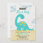 It's a Boy, Cute Watercolor Dinosaur Baby shower 招待状 (正面)