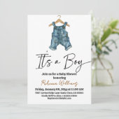 It's a Boy Denim Clothes Blue Jean Baby Shower 招待状 (スタンド正面)