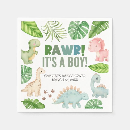 It's a Boy Dinosaur Baby Shower スタンダードカクテルナプキン (正面)