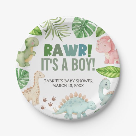 It's a Boy Dinosaur Baby Shower ペーパープレート (正面)