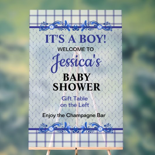 It's A Boy Elegant Blue Baby Shower アクリルサイン (ニュートラル)