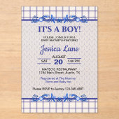 It's A Boy Elegant Blue Baby Shower アクリル招待状 (正面)