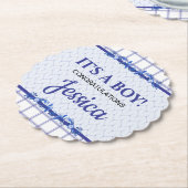 It's A Boy Elegant Blue Baby Shower ペーパーコースター (アングル)