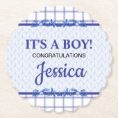 It's A Boy Elegant Blue Baby Shower ペーパーコースター (正面)