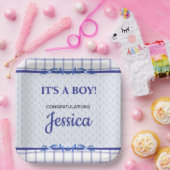 It's A Boy Elegant Blue Baby Shower ペーパープレート (パーティー)