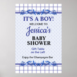 It's A Boy Elegant Blue Baby Shower ポスター