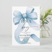 It's A Boy Elegant Blue Bow Baby Shower 招待状 (スタンド正面)