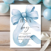 It's A Boy Elegant Blue Bow Baby Shower 招待状