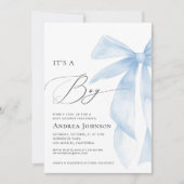 It's a Boy | Elegant Classy Blue Bow Baby Shower 招待状 (正面)