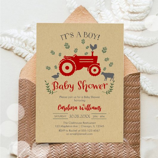 It's A Boy Farm Tractor Baby Shower Invitation 招待状