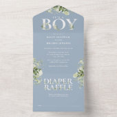 Its A Boy Floral Greenery Dusty Blue Baby Shower オールインワン招待状 (内側)