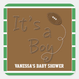 IT'S A BOY Football Baby Showerパーティーシール スクエアシール