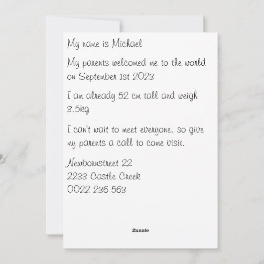 It's a boy, geboortekaart シーズンカード (裏面)