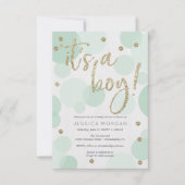 It's a Boy Green水玉模様ベビーシャワー招待状 招待状 (正面)