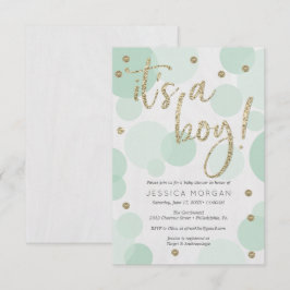 It's a Boy Green水玉模様ベビーシャワー招待状 招待状