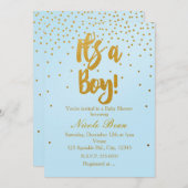 IT'S A BOY Light Blue & 金ゴールド紙吹雪招待状 招待状 (正面/裏面)