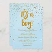 IT'S A BOY Light Blue & 金ゴールド紙吹雪招待状 招待状 (正面/裏面)