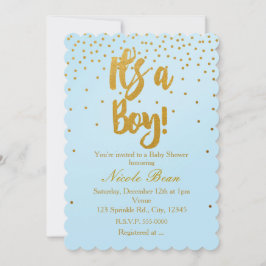 IT'S A BOY Light Blue & 金ゴールド紙吹雪招待状 招待状