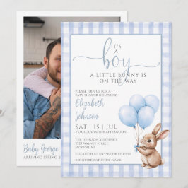 Its A Boy Little Bunny Baby Shower Photo QR Code 招待状
