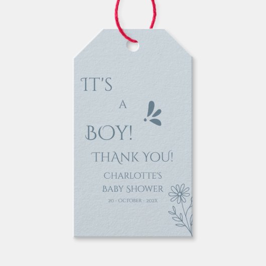 It's A Boy! Minimalism Pastel Blue Baby Shower ギフトタグ (正面)