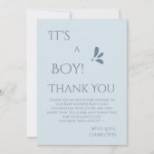 It's A Boy! Minimalism Pastel Blue Baby Shower サンキューカード (正面)