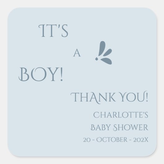 It's A Boy! Minimalism Pastel Blue Baby Shower スクエアシール (正面)