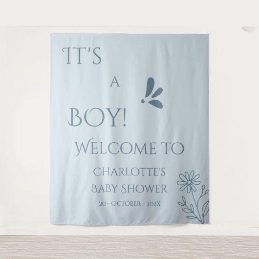 It's A Boy! Minimalism Pastel Blue Baby Shower タペストリー (正面)
