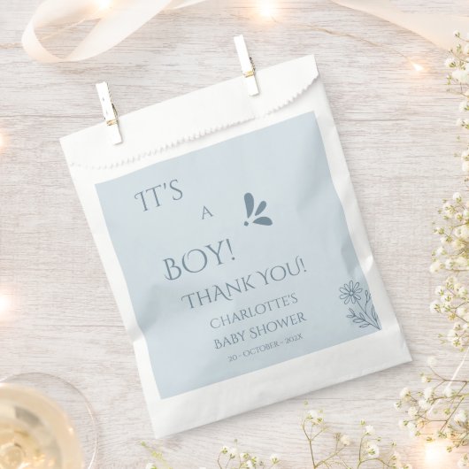 It's A Boy! Minimalism Pastel Blue Baby Shower フェイバーバッグ (クリップ留めされた状態)