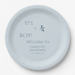 It's A Boy! Minimalism Pastel Blue Baby Shower ペーパープレート