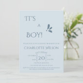 It's A Boy! Minimalism Pastel Blue Baby Shower 招待状 (スタンド正面)