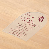 It's A Boy Modern Minimal Butterfly Baby Shower アクリル招待状 (レイダウン)